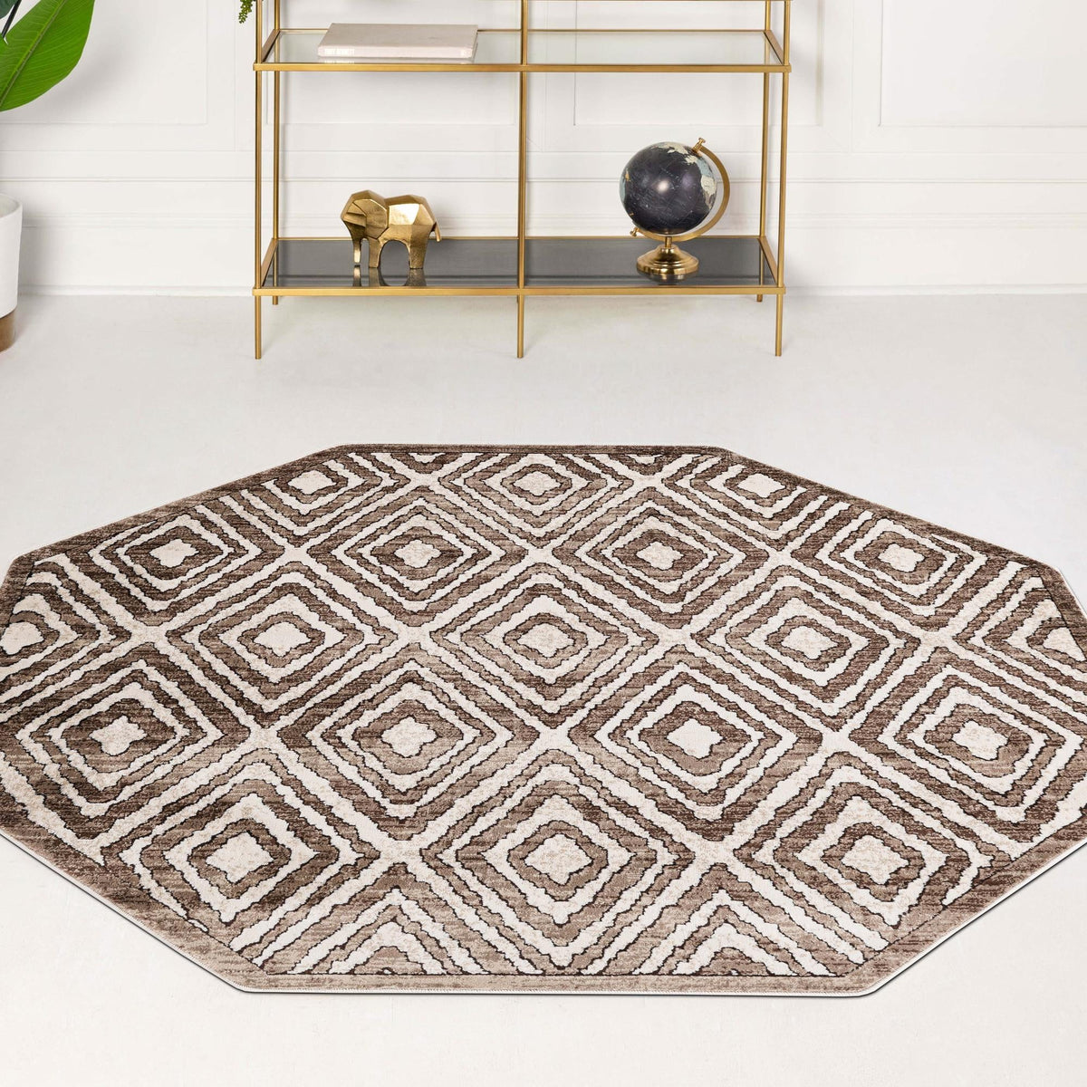 Sanctuary Retreat Collection Area Rug -  Oasis Octagon Chocolate Brown  lifestyle 86