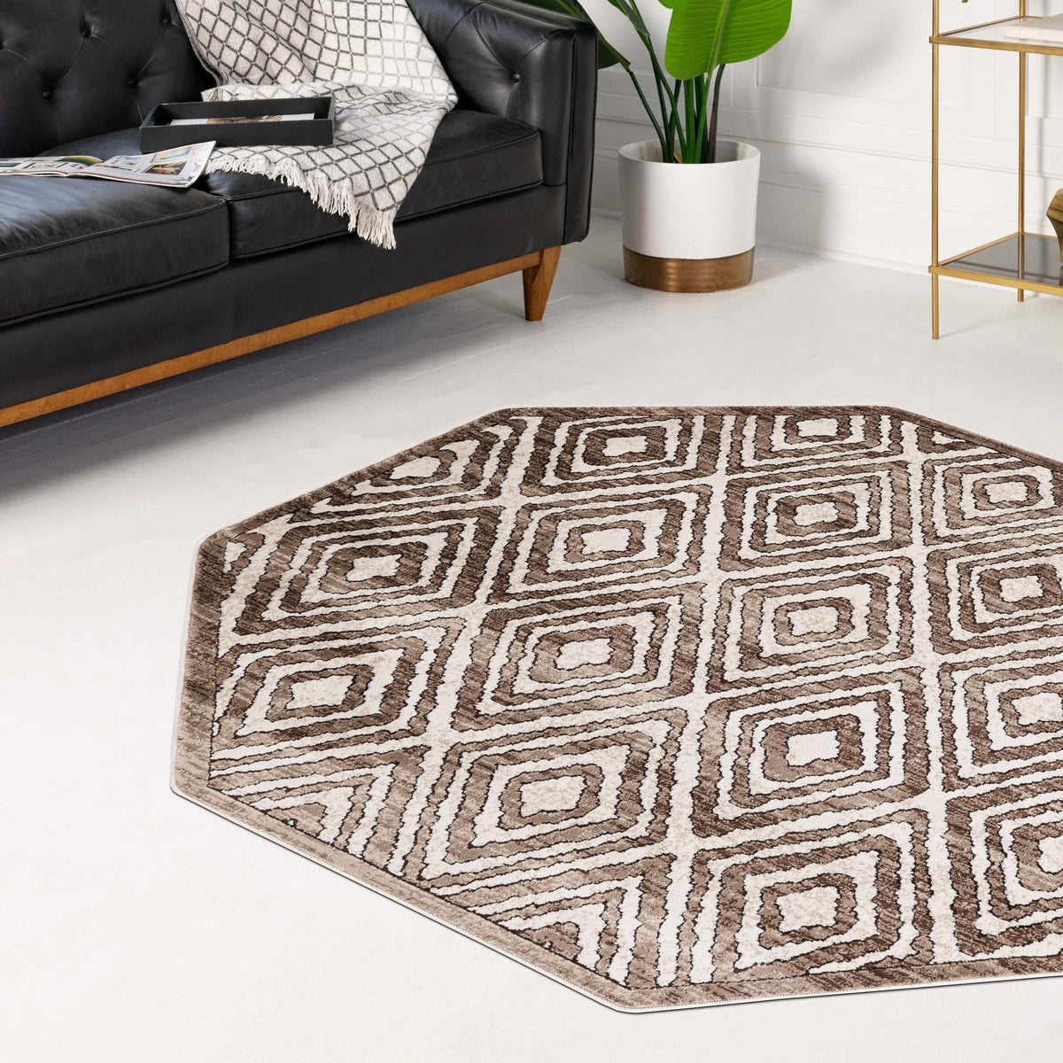 Sanctuary Retreat Collection Area Rug -  Oasis Octagon Chocolate Brown  lifestyle 95