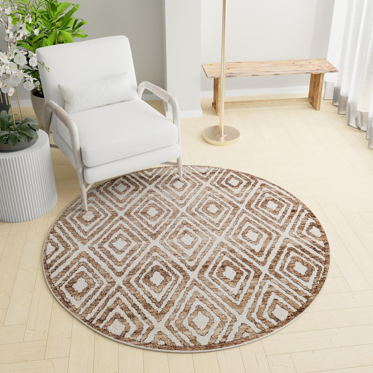 Sanctuary Retreat Collection Area Rug -  Oasis Round Chocolate Brown  lifestyle 87