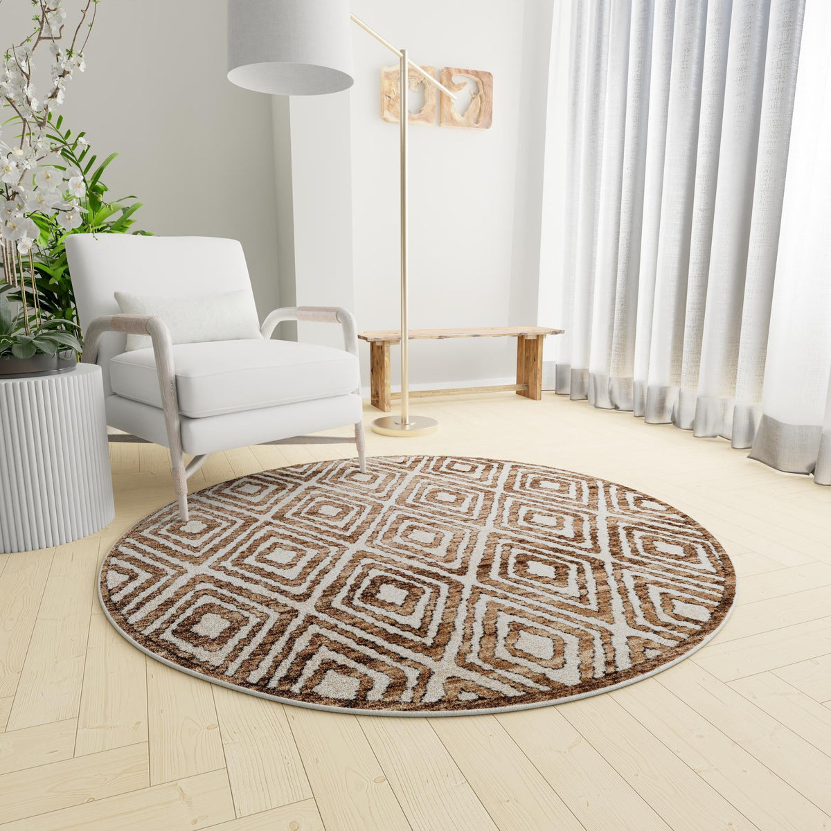 Sanctuary Retreat Collection Area Rug -  Oasis Round Chocolate Brown  lifestyle 96