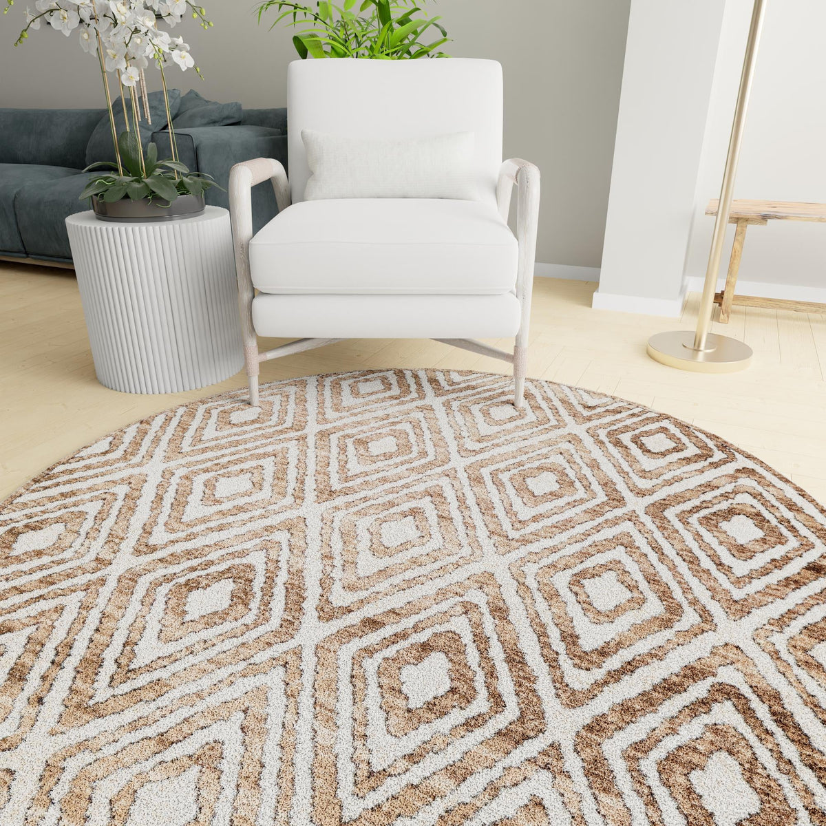 Sanctuary Retreat Collection Area Rug -  Oasis Round Chocolate Brown  lifestyle 97