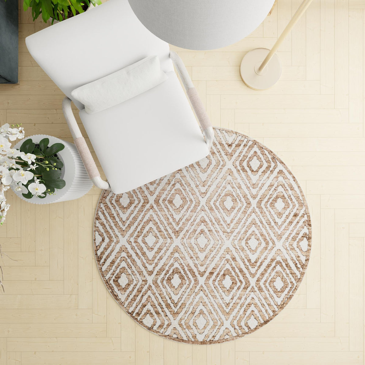 Sanctuary Retreat Collection Area Rug -  Oasis Round Chocolate Brown  lifestyle 98