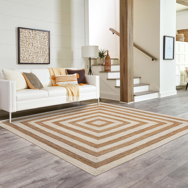 Woven Seaside Jute Collection Area Rug - Nautilus Square White Natural  lifestyle 63