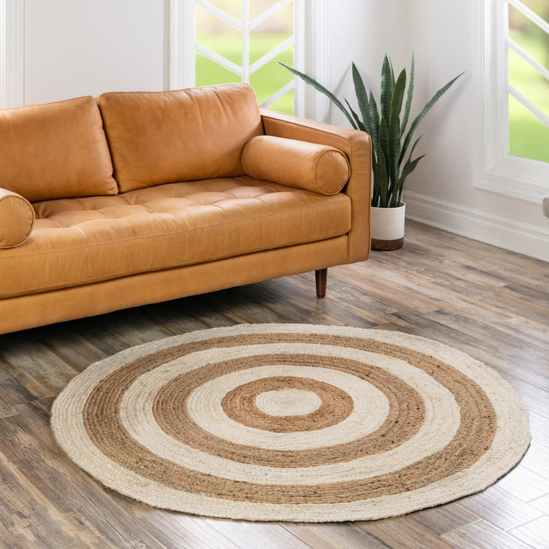 Woven Seaside Jute Collection Area Rug - Nautilus Round White Natural  lifestyle 58