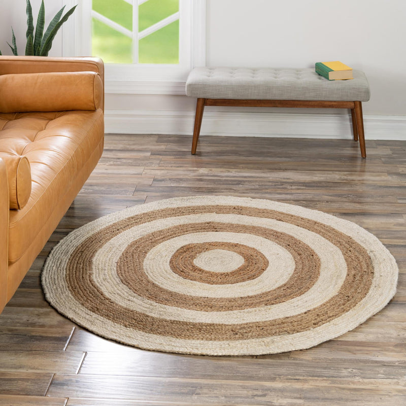 Woven Seaside Jute Collection Area Rug - Nautilus Round White Natural  lifestyle 62