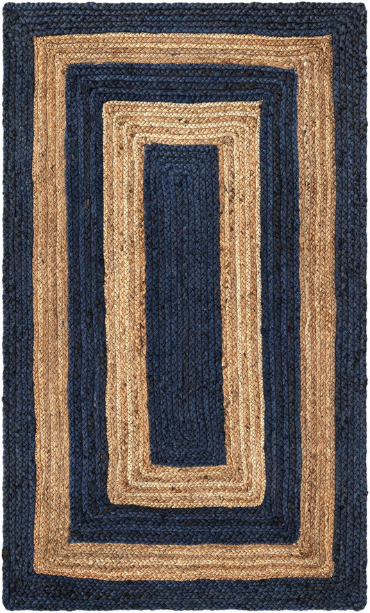 Woven Seaside Jute Collection Area Rug - Nautilus Rectangle Navy Blue Natural Main