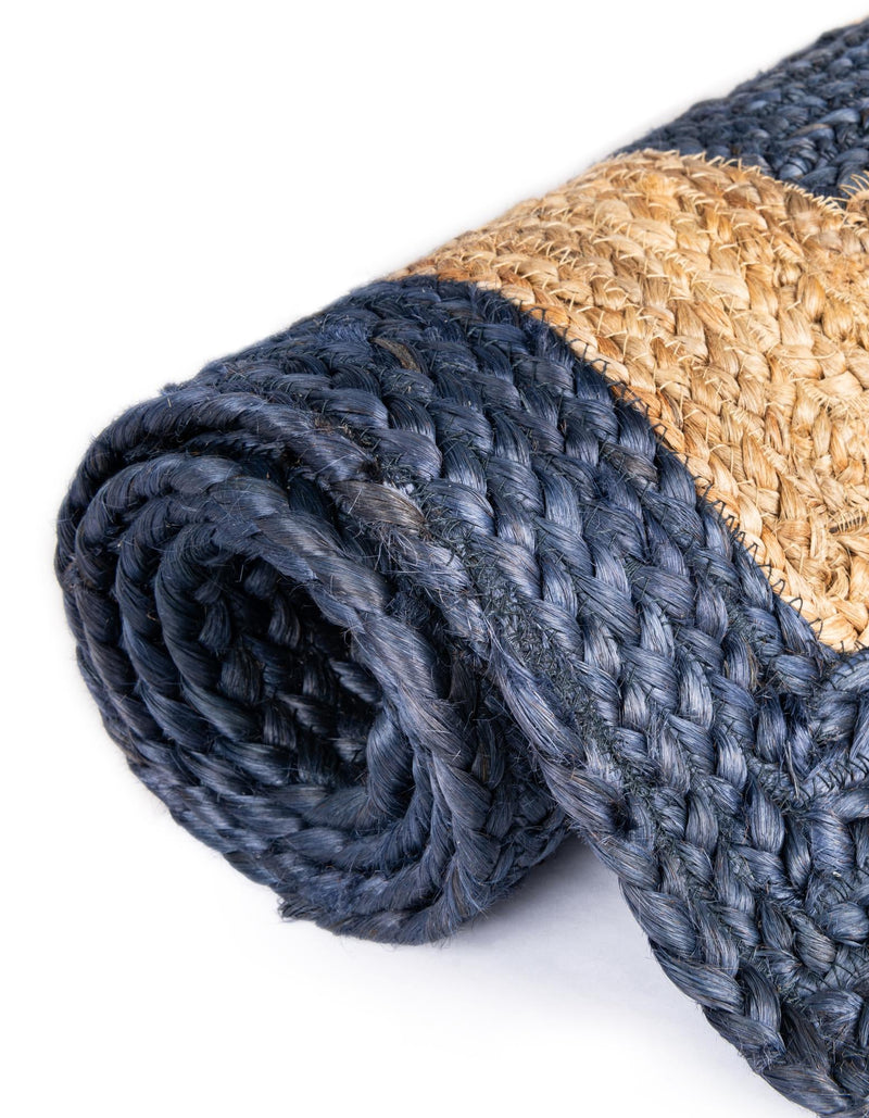 Woven Seaside Jute Collection Area Rug - Nautilus Round Navy Blue Natural  lifestyle 53