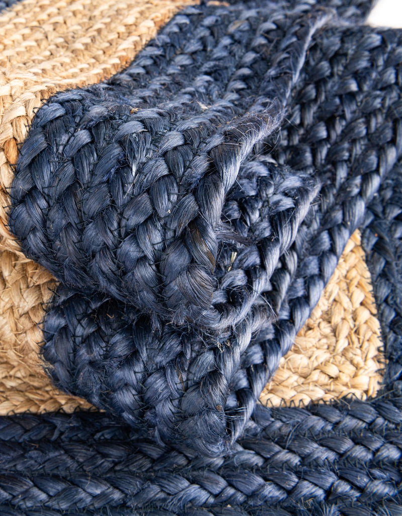 Woven Seaside Jute Collection Area Rug - Nautilus Round Navy Blue Natural  lifestyle 55