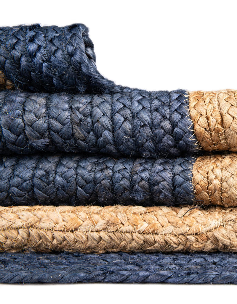 Woven Seaside Jute Collection Area Rug - Nautilus Round Navy Blue Natural  lifestyle 57