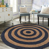 Woven Seaside Jute Collection Area Rug - Nautilus Round Navy Blue Natural  lifestyle 64