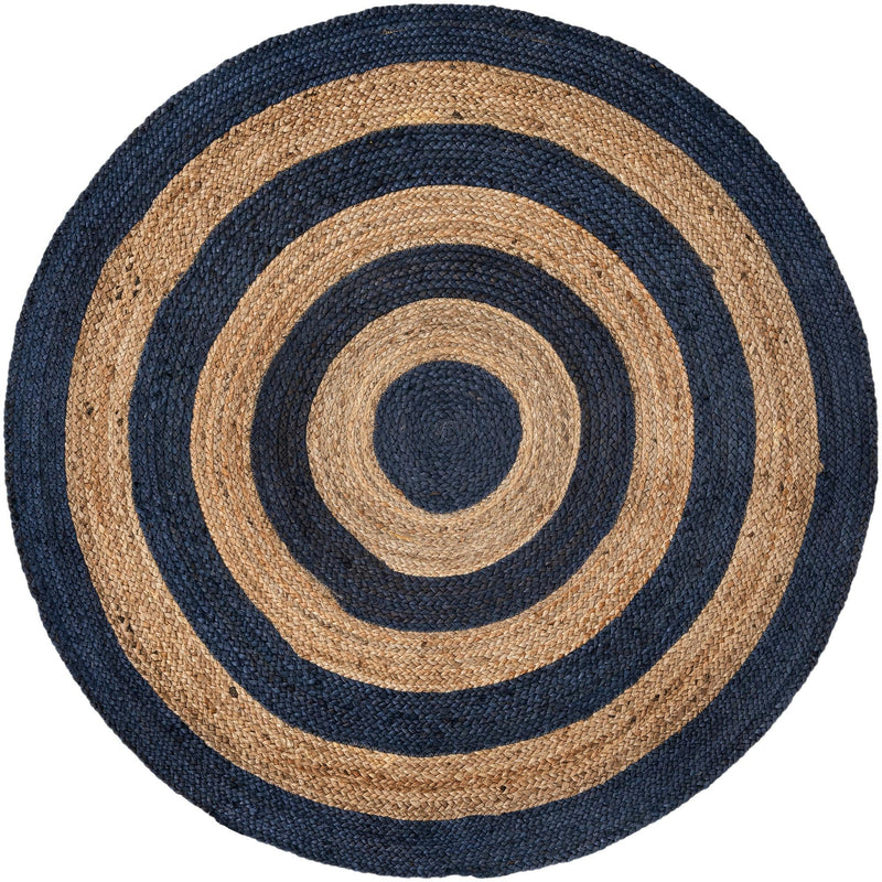 Woven Seaside Jute Collection Area Rug - Nautilus Round Navy Blue Natural  lifestyle 15