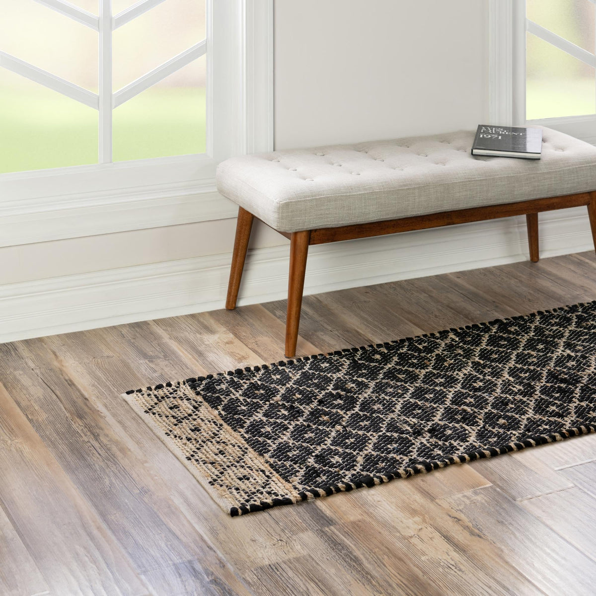 Moroccan Lattice Woven Collection Area Rug - Shoreline Runner Black  lifestyle 154