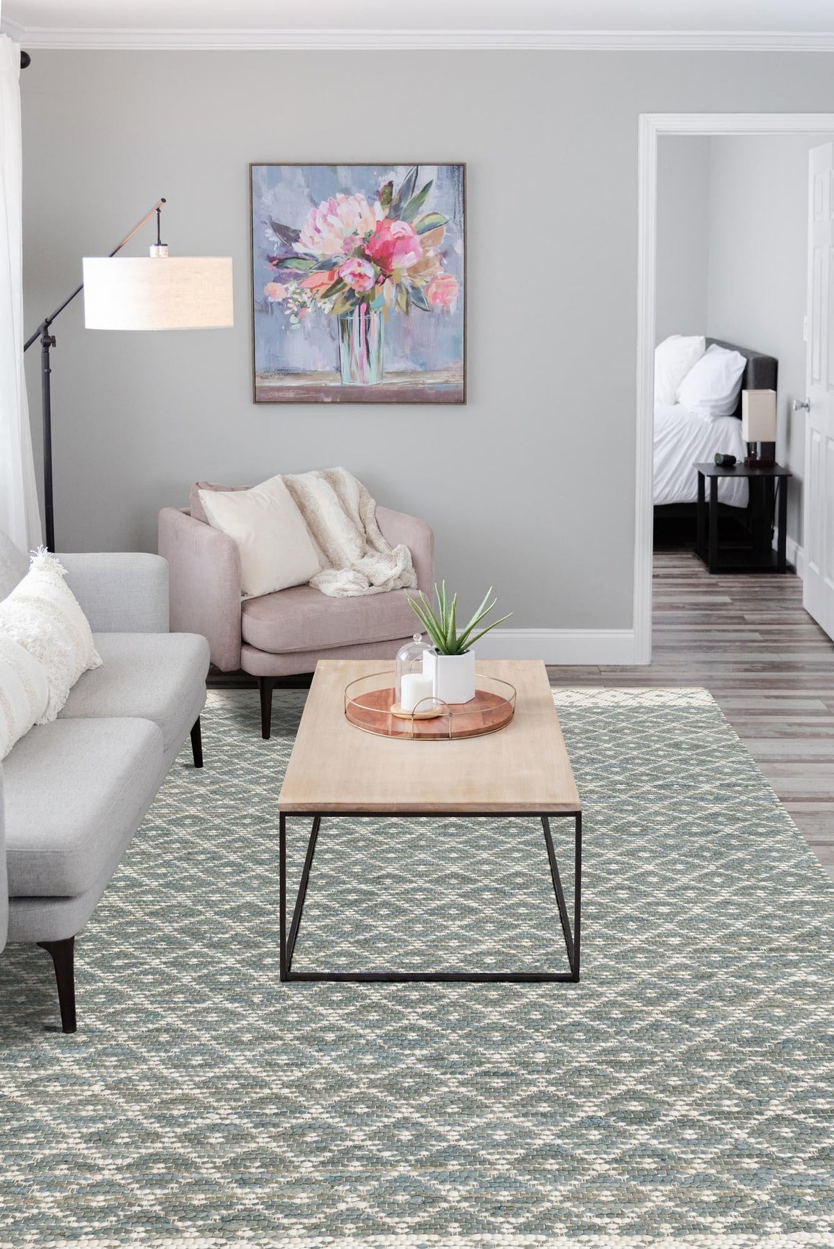Moroccan Lattice Woven Collection Area Rug - Shoreline Rectangle Gray  lifestyle 11