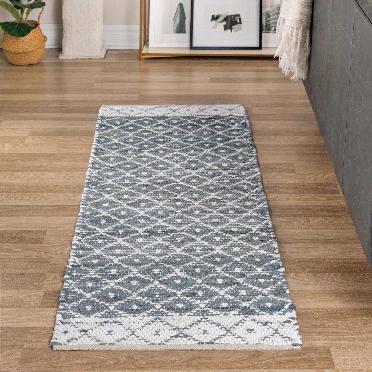 Moroccan Lattice Woven Collection Area Rug - Shoreline Runner Gray  lifestyle 105