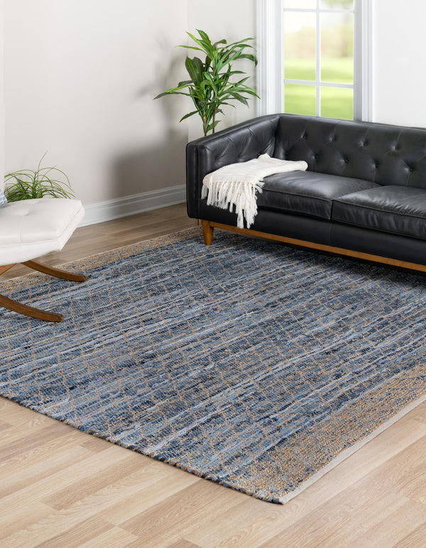 Moroccan Lattice Woven Collection Area Rug - Shoreline Square Denim blue  lifestyle 90