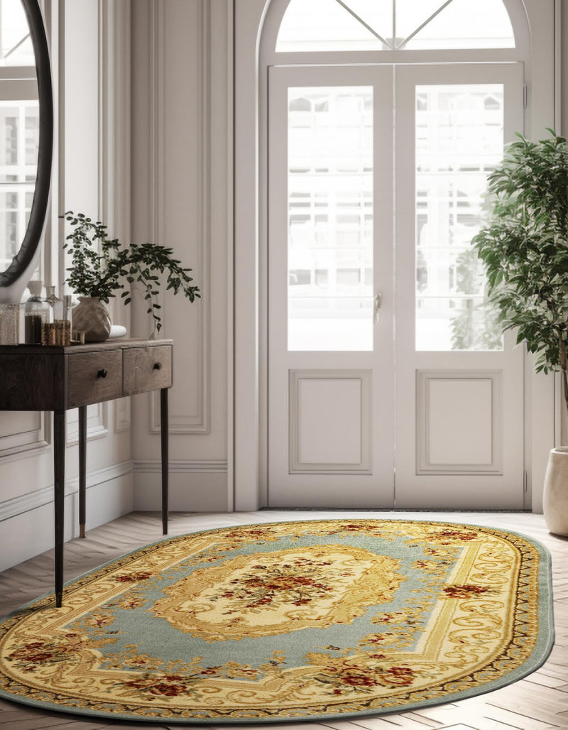 Versailles Elegance Collection Area Rug -  Louveciennes (Light Blue) Oval Light Blue  lifestyle 30
