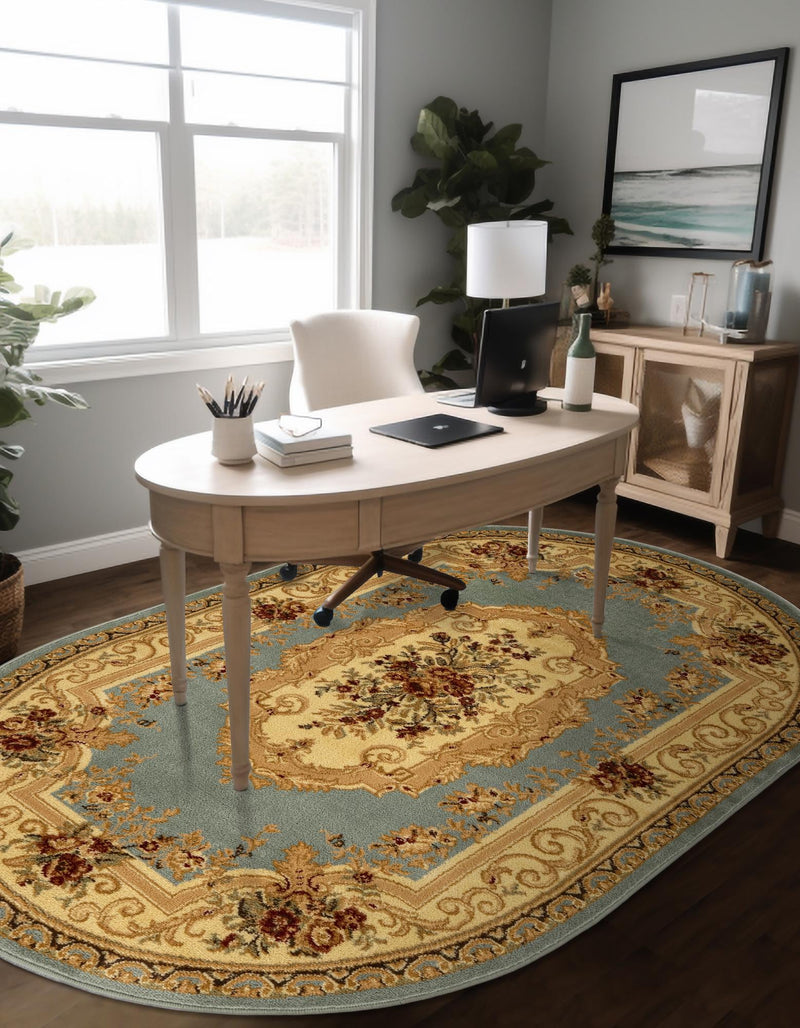Versailles Elegance Collection Area Rug -  Louveciennes (Light Blue) Oval Light Blue  lifestyle 34