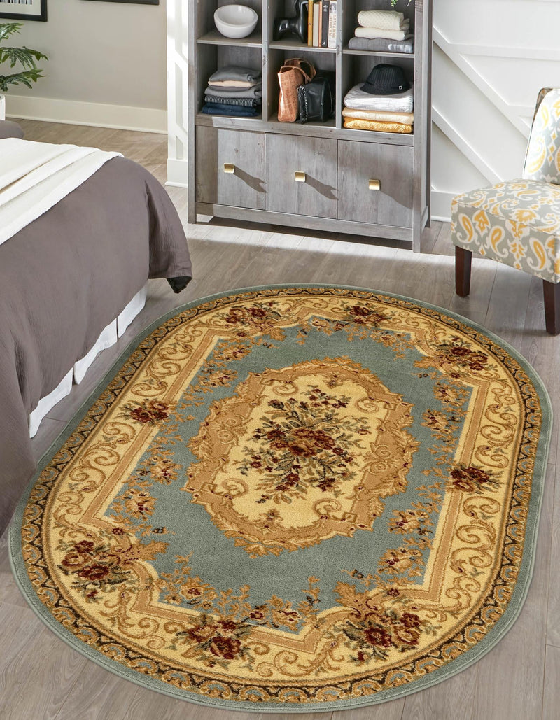 Versailles Elegance Collection Area Rug -  Louveciennes (Light Blue) Oval Light Blue  lifestyle 39