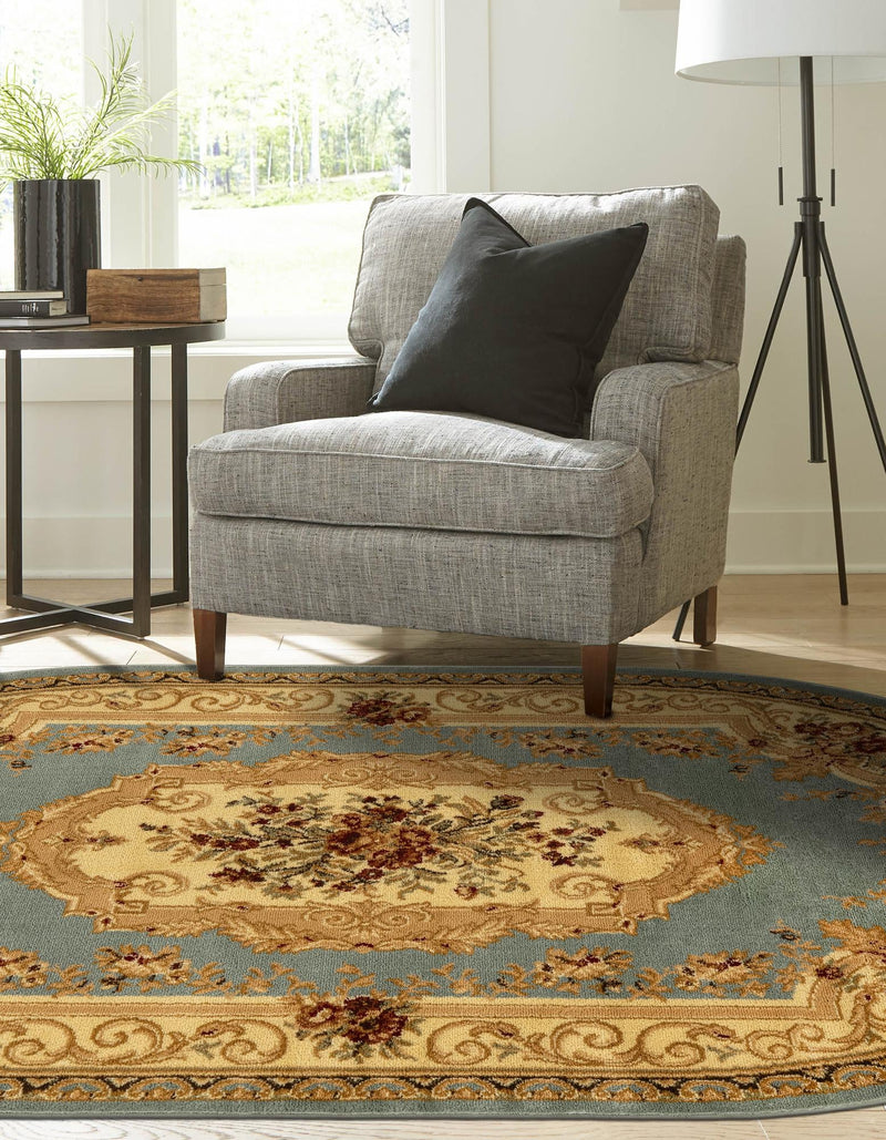 Versailles Elegance Collection Area Rug -  Louveciennes (Light Blue) Oval Light Blue  lifestyle 64