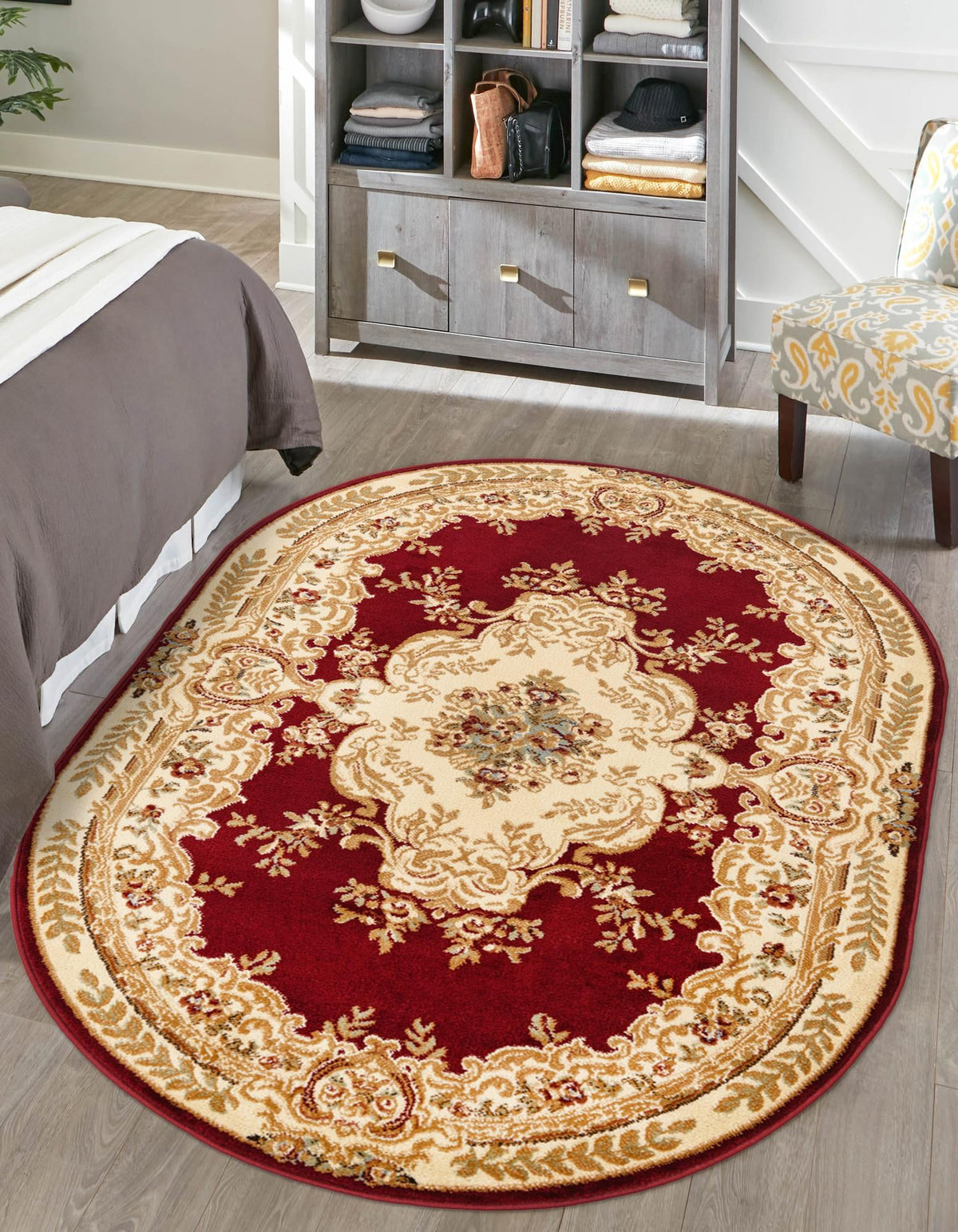 Versailles Elegance Collection Area Rug -  Vincennes Oval Red  lifestyle 48