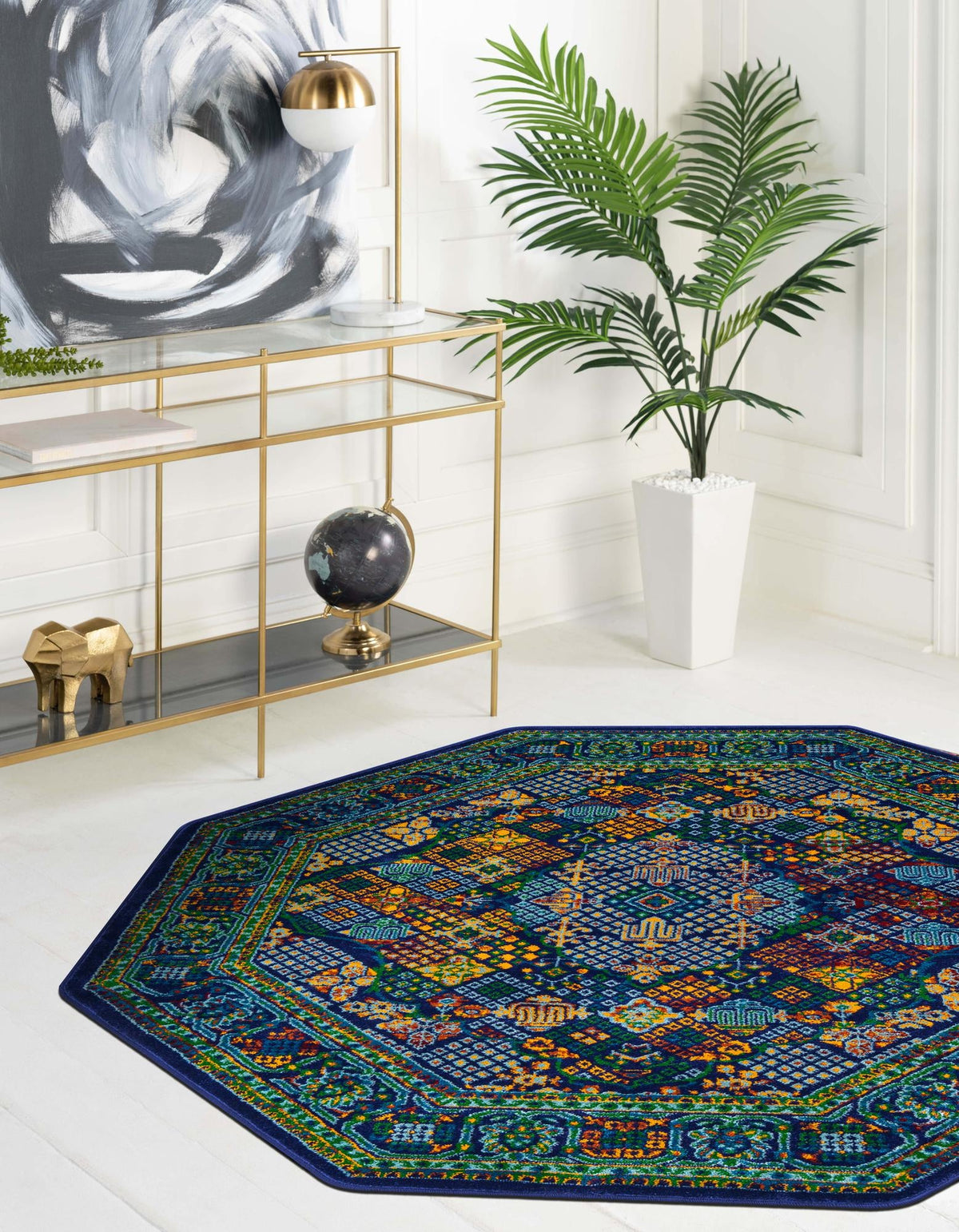 Caribbean Cove Collection Area Rug -  Mustique Octagon Navy Blue  lifestyle 56