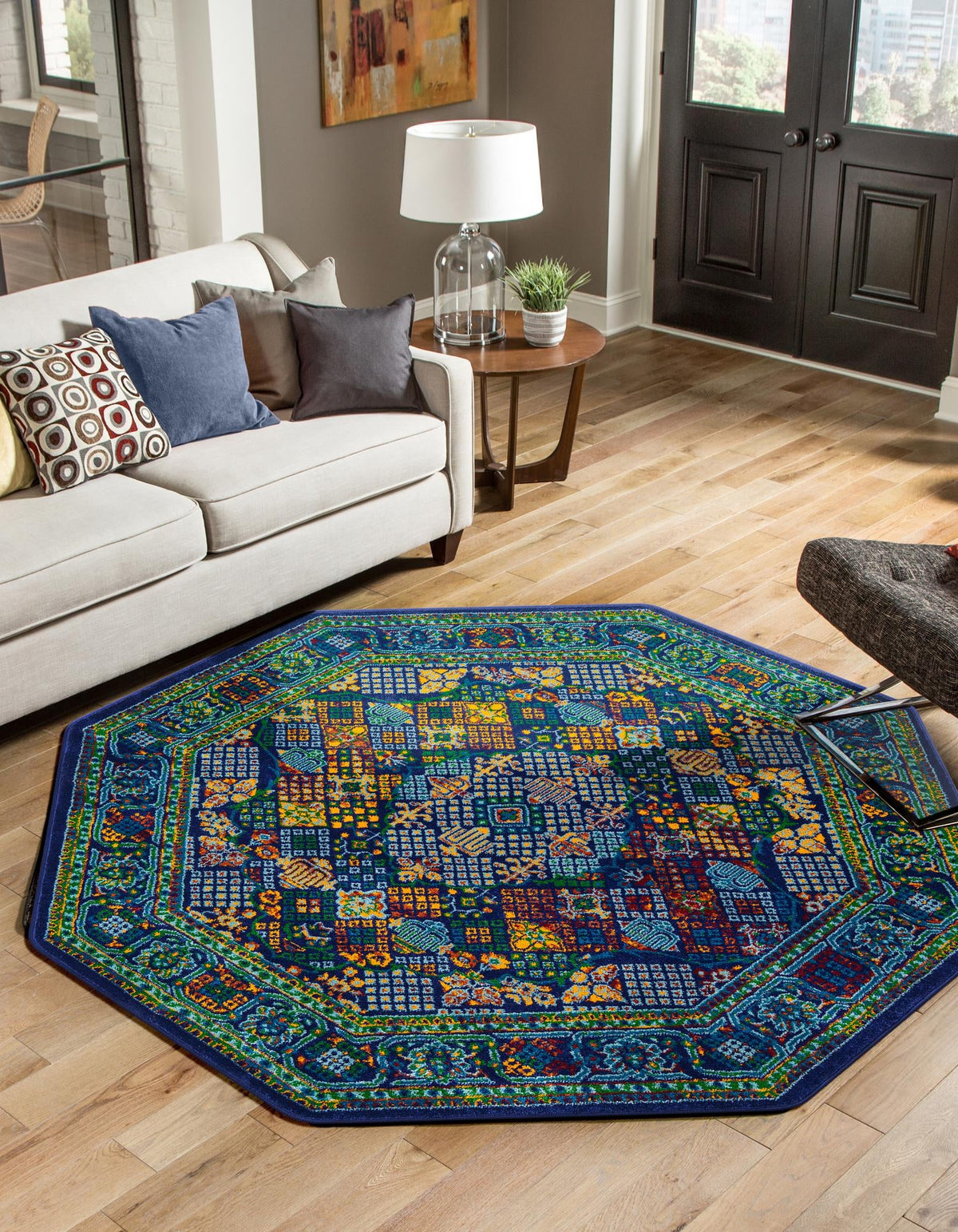 Caribbean Cove Collection Area Rug -  Mustique Octagon Navy Blue  lifestyle 62