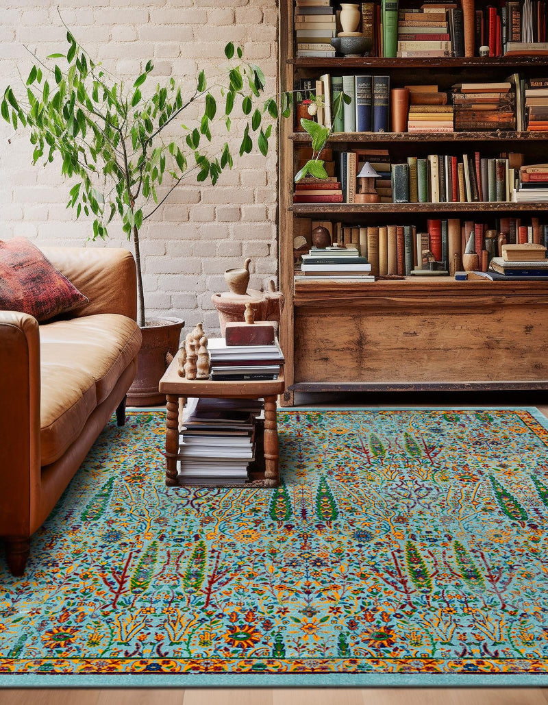 Caribbean Cove Collection Area Rug -  Tobago Square Aqua  lifestyle 80