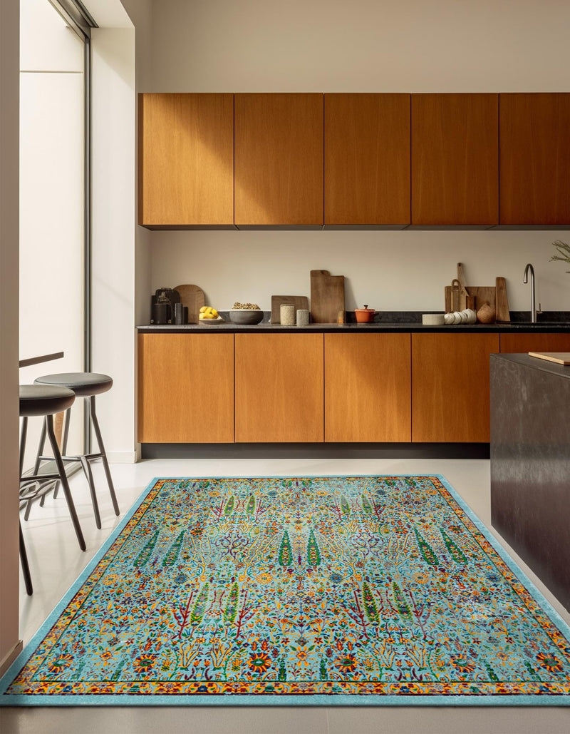 Caribbean Cove Collection Area Rug -  Tobago Square Aqua  lifestyle 89