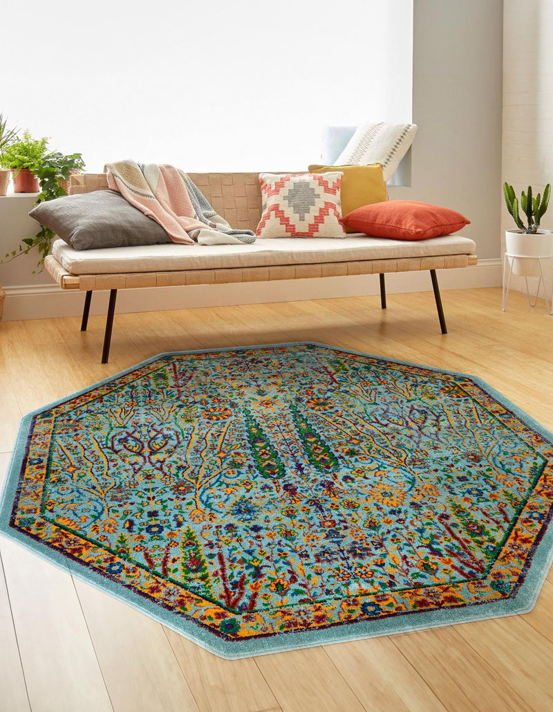 Caribbean Cove Collection Area Rug -  Tobago Octagon Aqua  lifestyle 54