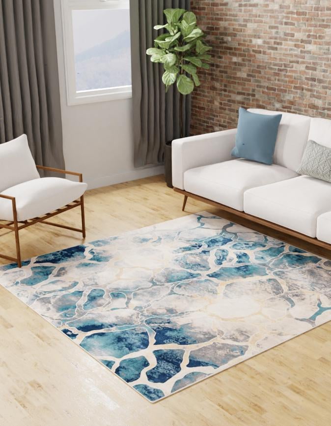 Celestial Haven Collection Area Rug -  Galaxy Square Navy Blue  lifestyle 46