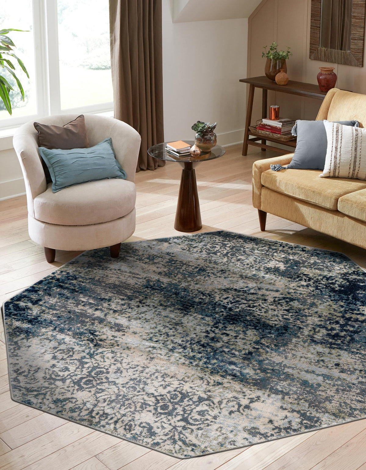 Celestial Haven Collection Area Rug -  Comet Octagon Navy Blue  lifestyle 38