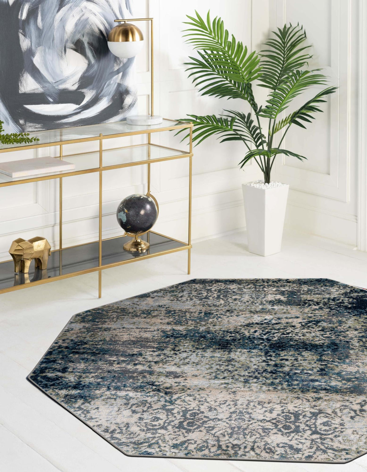 Celestial Haven Collection Area Rug -  Comet Octagon Navy Blue  lifestyle 44