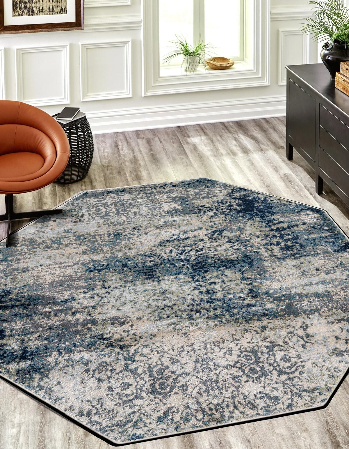 Celestial Haven Collection Area Rug -  Comet Octagon Navy Blue  lifestyle 80