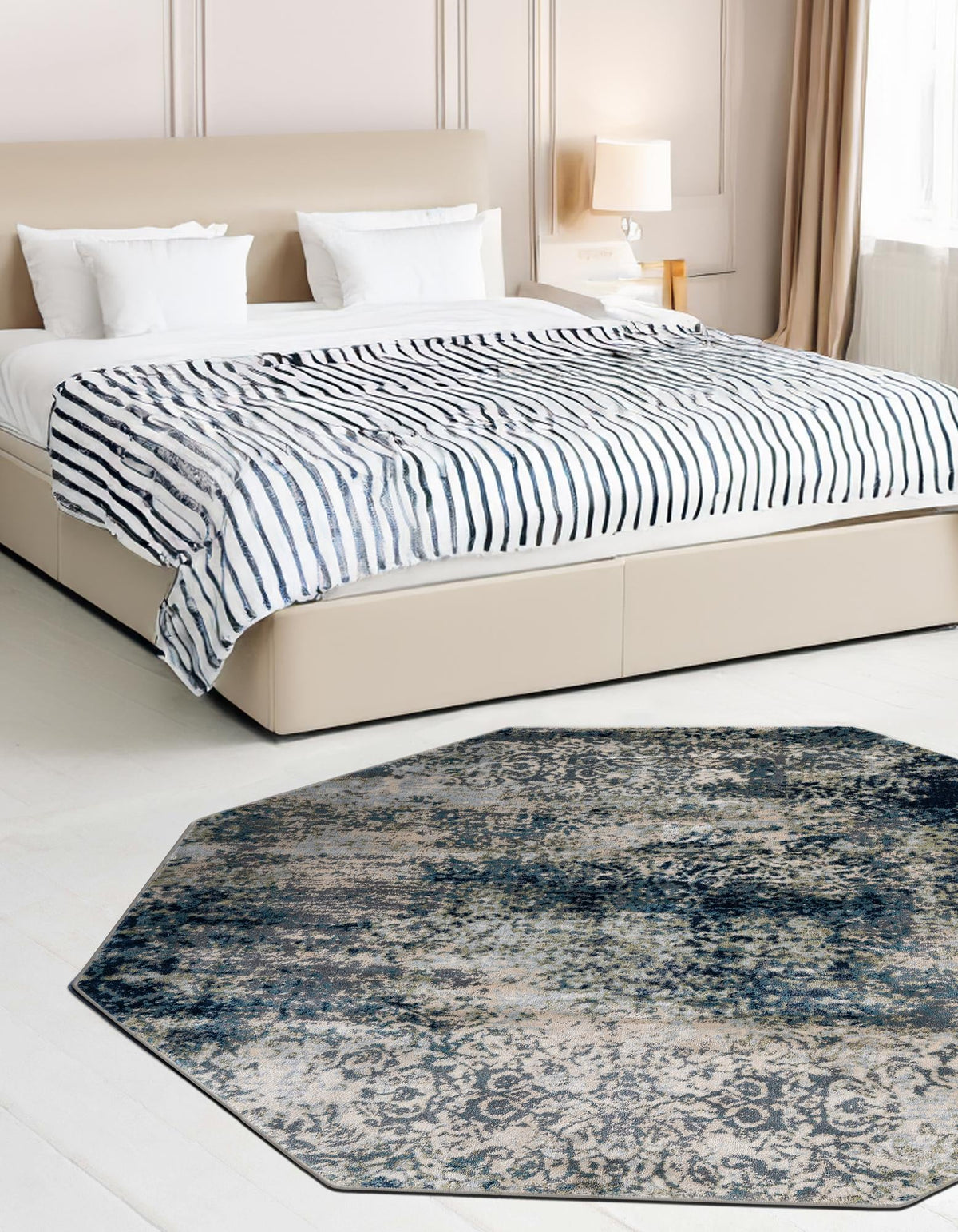 Celestial Haven Collection Area Rug -  Comet Octagon Navy Blue  lifestyle 90