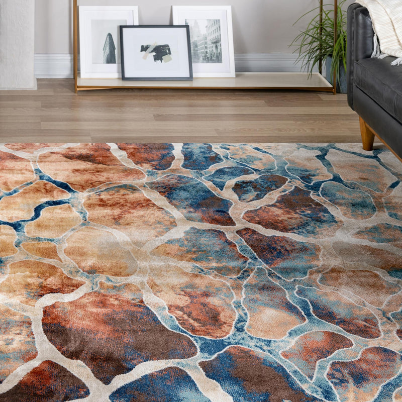 Celestial Haven Collection Area Rug -  Galaxy Square Brick Red  lifestyle 153