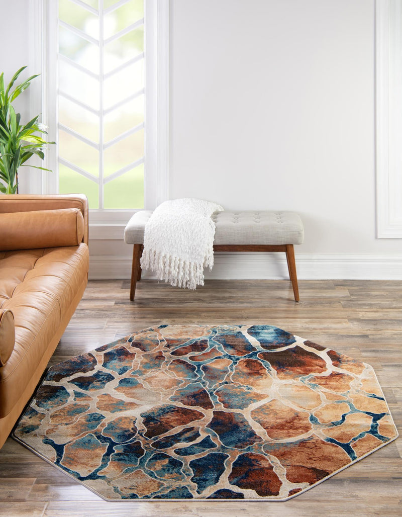 Celestial Haven Collection Area Rug -  Galaxy Octagon Brick Red  lifestyle 43