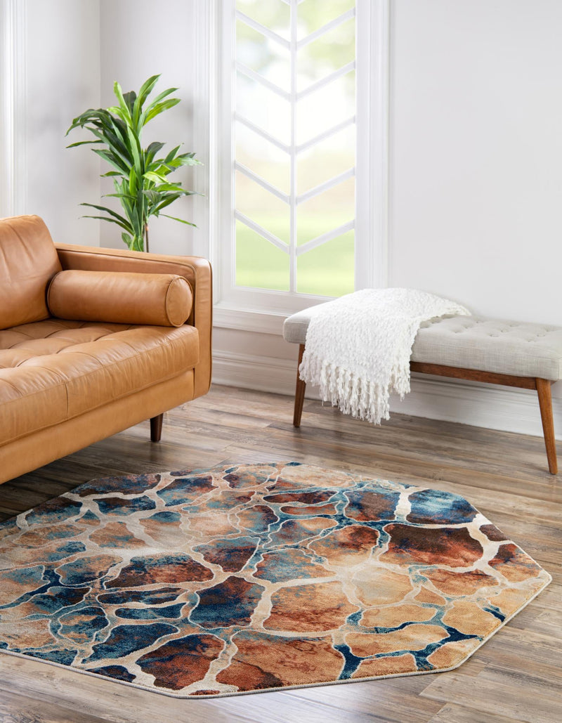 Celestial Haven Collection Area Rug -  Galaxy Octagon Brick Red  lifestyle 53
