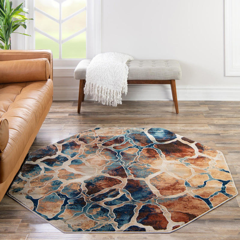 Celestial Haven Collection Area Rug -  Galaxy Octagon Brick Red  lifestyle 94