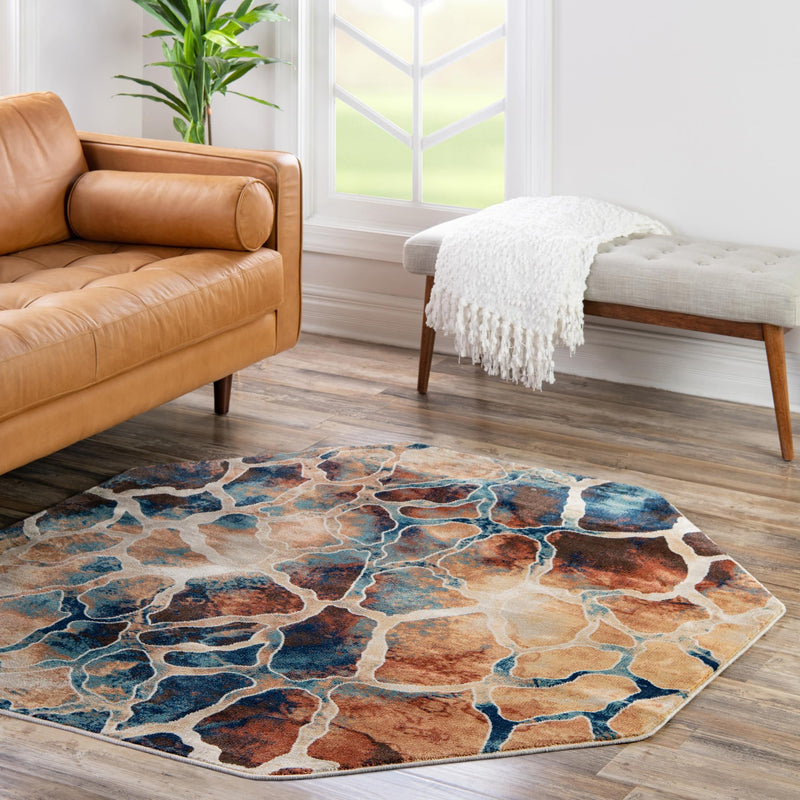 Celestial Haven Collection Area Rug -  Galaxy Octagon Brick Red  lifestyle 99
