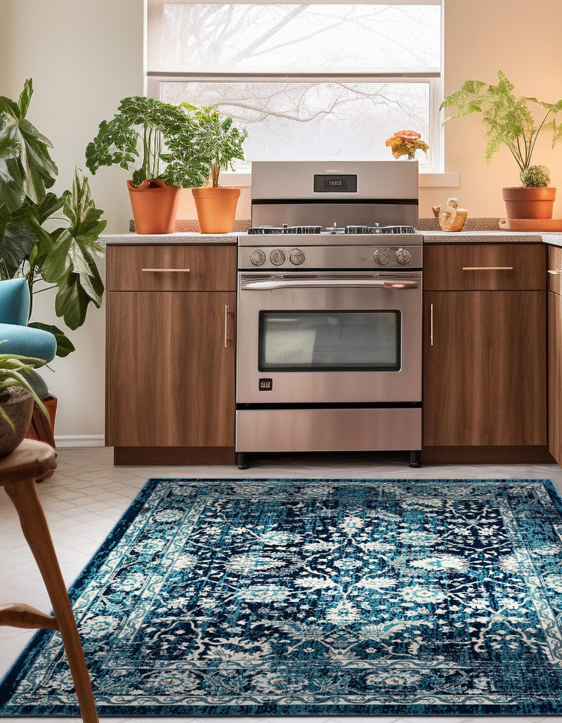 Copenhagen Dahlia Collection Area Rug -  Nørrebro Square Navy Blue  lifestyle 54