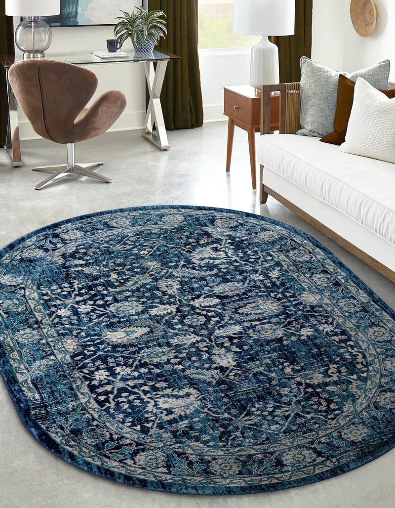 Copenhagen Dahlia Collection Area Rug -  Nørrebro Oval Navy Blue  lifestyle 63