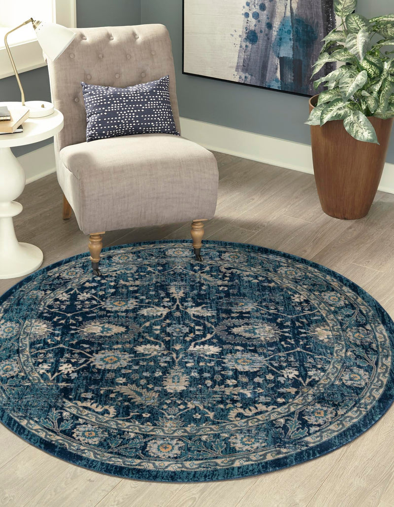 Copenhagen Dahlia Collection Area Rug -  Nørrebro Round Navy Blue  lifestyle 62