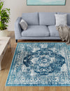 Copenhagen Dahlia Collection Area Rug -  Tårnby Square Navy Blue  lifestyle 30
