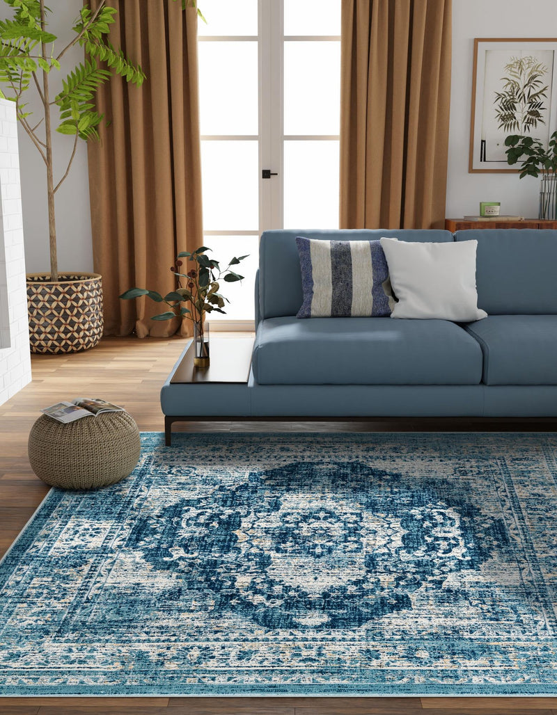 Copenhagen Dahlia Collection Area Rug -  Tårnby Square Navy Blue  lifestyle 44