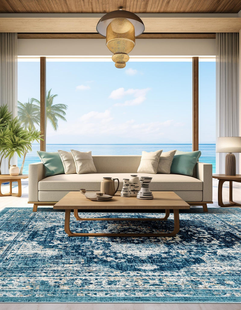 Copenhagen Dahlia Collection Area Rug -  Tårnby Square Navy Blue  lifestyle 50