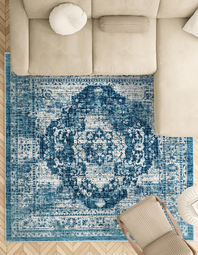 Copenhagen Dahlia Collection Area Rug -  Tårnby Square Navy Blue  lifestyle 104