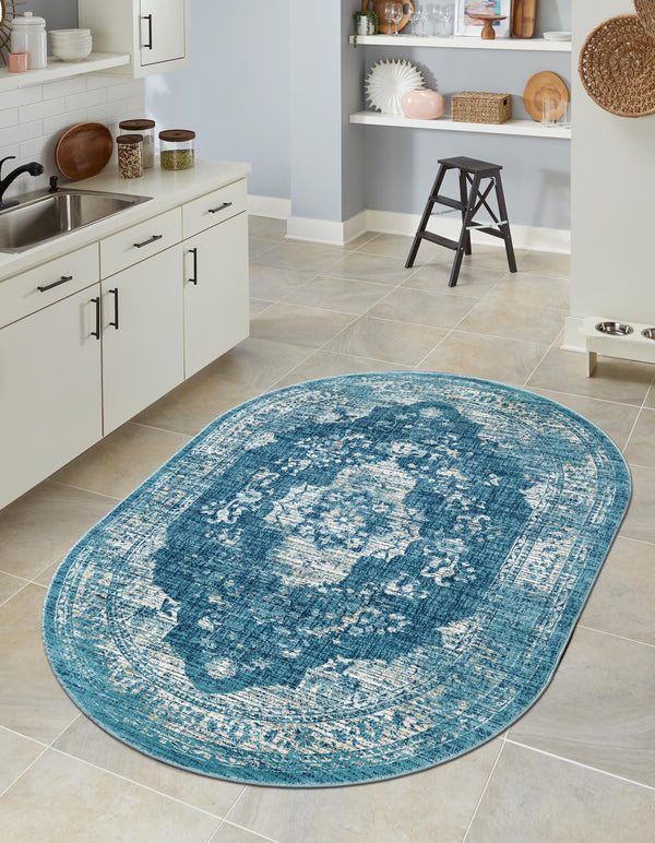 Copenhagen Dahlia Collection Area Rug -  Tårnby Oval Navy Blue  lifestyle 42