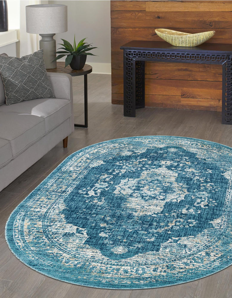 Copenhagen Dahlia Collection Area Rug -  Tårnby Oval Navy Blue  lifestyle 45