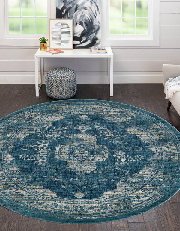 Copenhagen Dahlia Collection Area Rug -  Tårnby Round Navy Blue  lifestyle 29