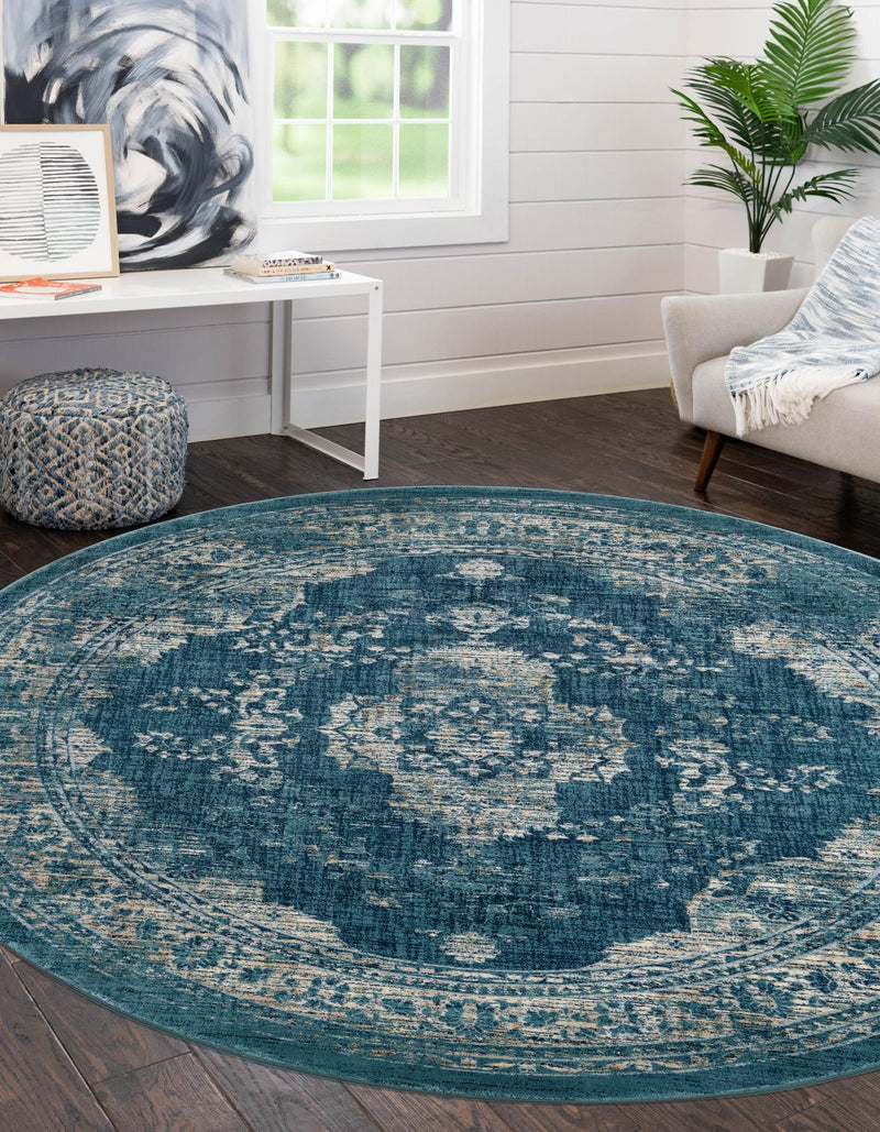 Copenhagen Dahlia Collection Area Rug -  Tårnby Round Navy Blue  lifestyle 34